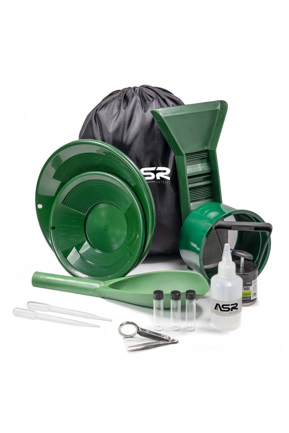 14pc ASR Outdoor Portable Gold Panning Kit with Drawstring Backpack and 12 Inch Mini Sluice Box