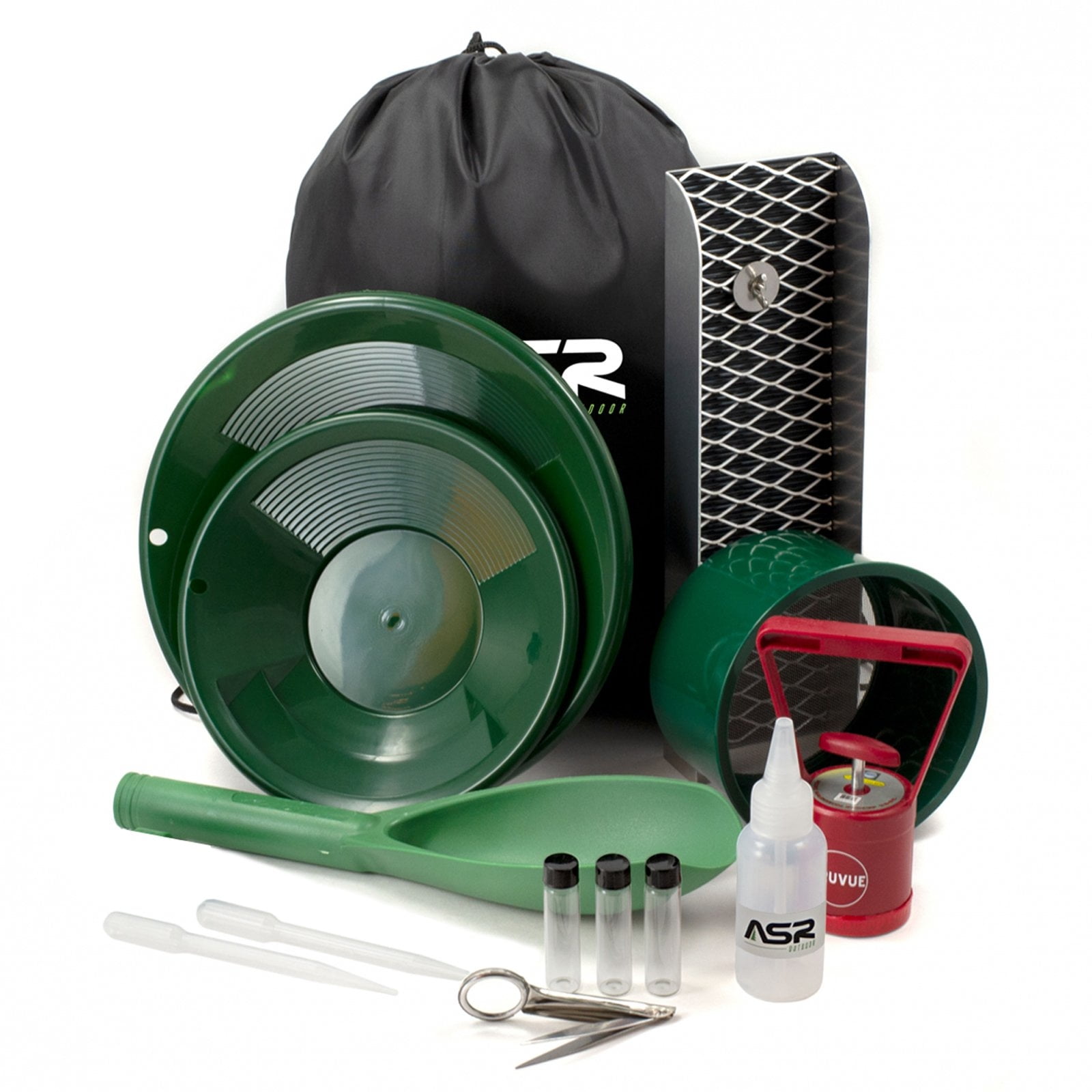 ASR Outdoor 11pc Gold Rush Gold Prospecting Kit 1/8 & 1/2 Coarse Classifier  Screen, Vials, Dual Riffle Gold Pans