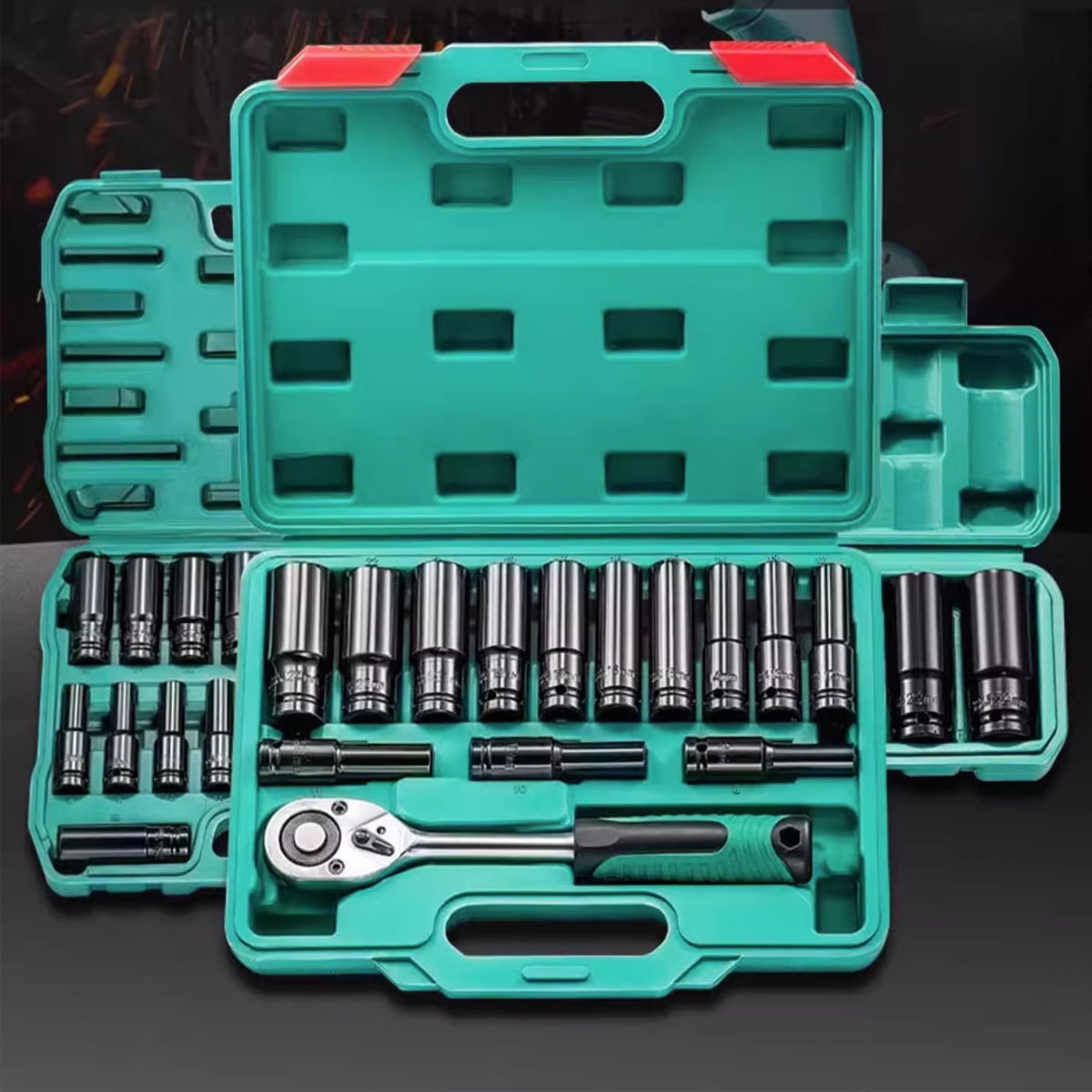 14pcs 1/2Drive Impact Socket Set, Mechanic Tool Set with 72-Tooth Ratchet & Adapter, CR-V Metric And SAE Sockets Storage Kit,for Automotive Repair DIY Project