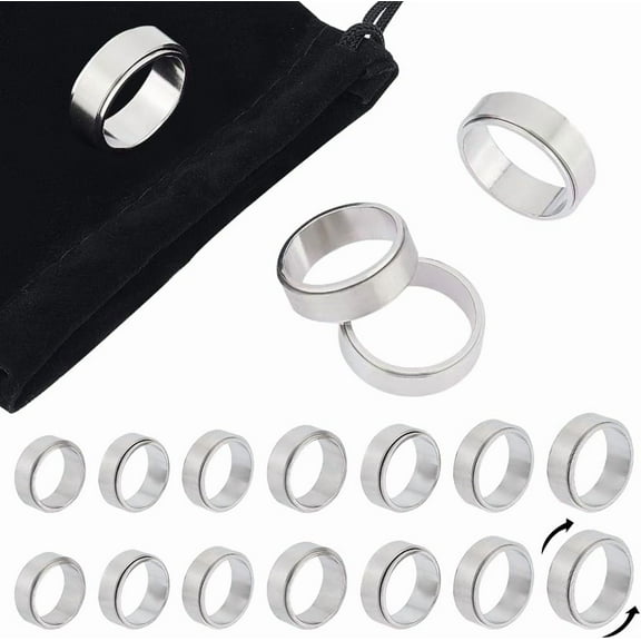 14pcs 7 Sizes Stainless Steel Blank Ring Spinner Ring Rotatable Fidge Spinner Rings Laser Inscription Plain Blank Finger Ring Stress Anxiety Relief Rotating Ring Finger Band Rings