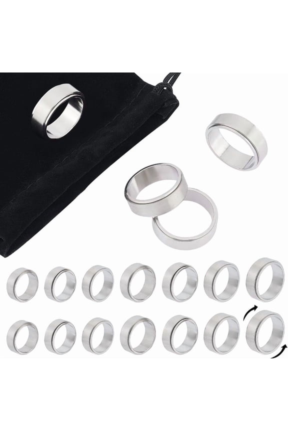 14pcs 7 Sizes Stainless Steel Blank Ring Spinner Ring Rotatable Fidge Spinner Rings Laser Inscription Plain Blank Finger Ring Stress Anxiety Relief Rotating Ring Finger Band Rings