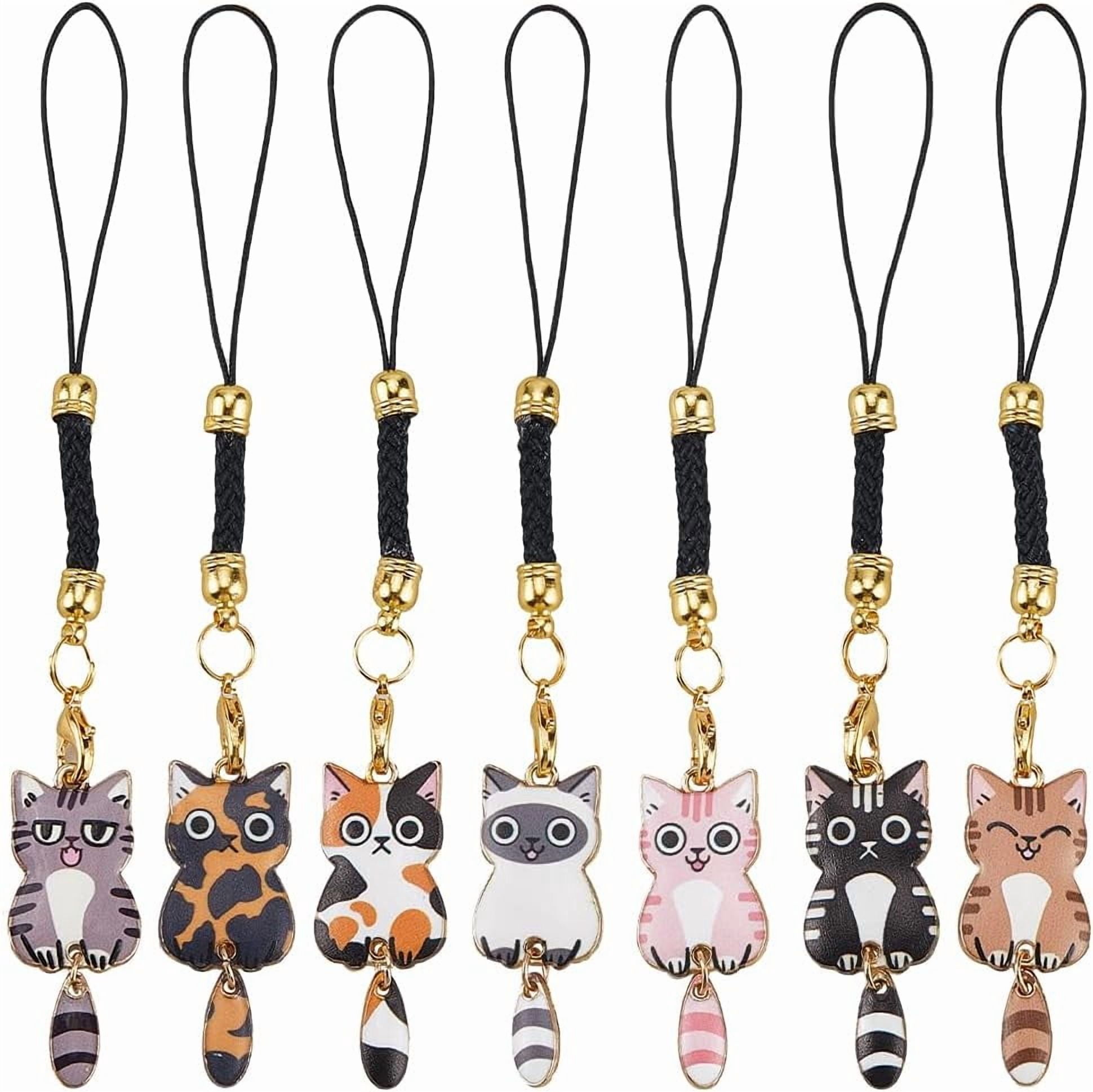 14pcs 7 Styles Cat Phone Strap Cute Animal Phone Charm Colorful