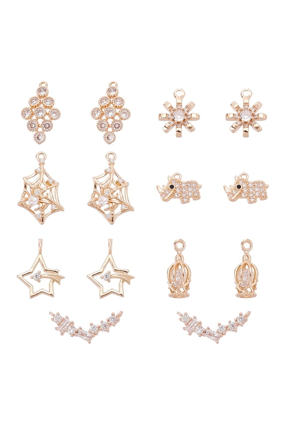 14pcs 7 style Brass Micro Pave Cubic Zirconia Pendants 14K golden Plated Pendants DIY Pendants Kit for Jewelry Necklace Bracelet Earring Making