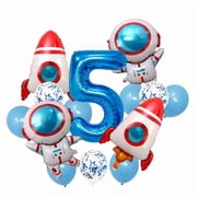 14pcs Astronaut Space Party Decorations - Rocket Theme Balloons with 32inch Blue Number Balloons for Birthday Celebrations
