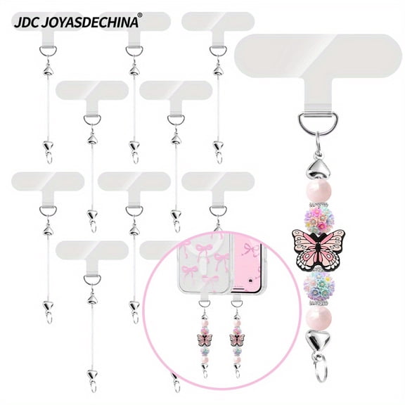 14pcs Beadable Phone Tether Tab Kit, Heart Beadable Bars with Blank Rods, DIY Phone Charm Accessories, Phone Lanyard Adapter for Keychains & Strap Decorations, Gift for Friends, Couples, Weddings, Be