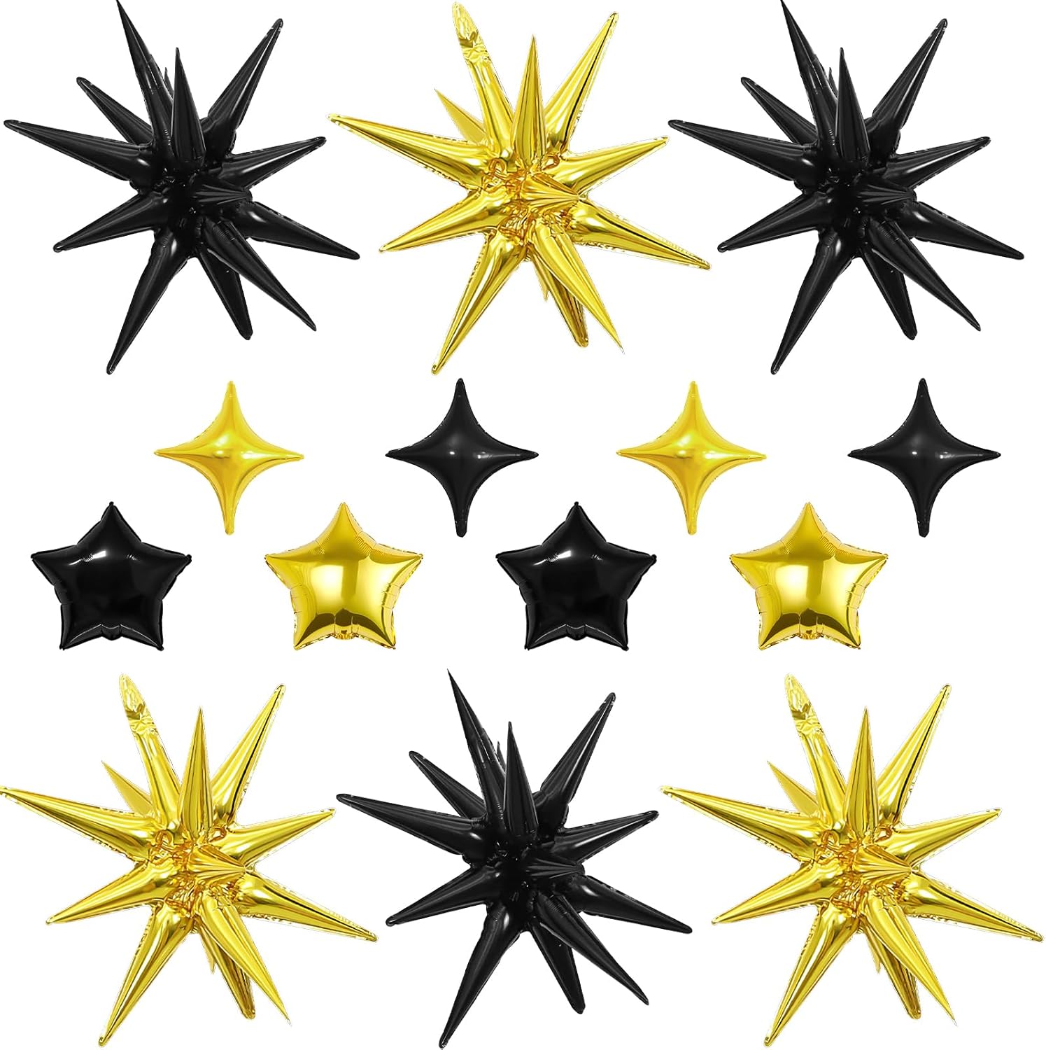 14pcs Black Gold Star Balloons, Mixed Star Foil Balloon,22Inch ...