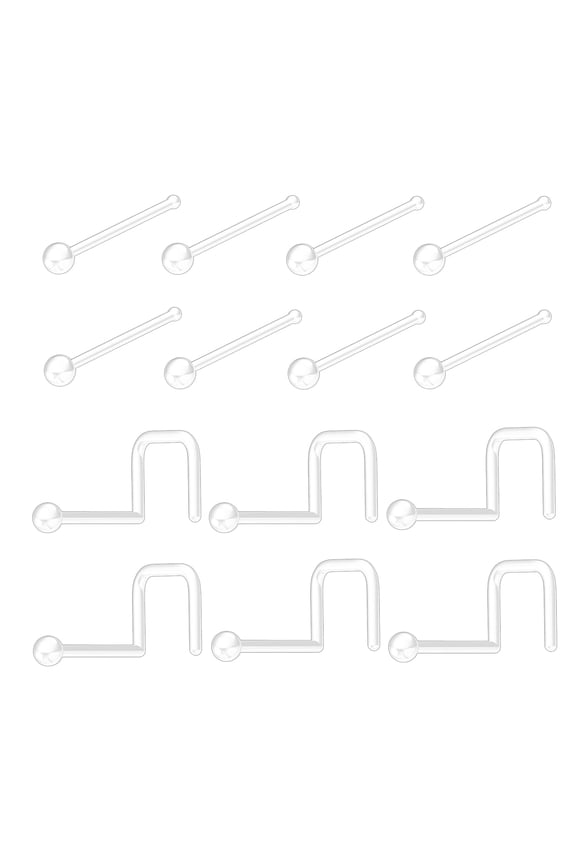 14pcs Clear Nose Rings, 20g Bioflex Nose Ring Retainer, Body Piercings Jewelry for Women Men Girls, Plastic Corkscrew Nose Studs Lip Rings, Small Plastic Clear Nose Nose Rings Earrings