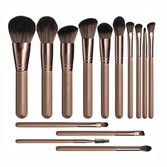14pcs Coffee Makeup Brushes Set with Extra Large Bristles Soft Skin Friendly Non-Falling Makeup Brushes