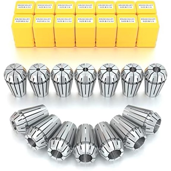 14pcs ER20 Spring Collet Set for CNC Engraving Machine and Milling Lathe Tool Range 1/16", 3/32",1/8", 5/32",3/16", 7/32"1/4", 9/32",5/16",11/32", 3/8",13/32", 7/16", 1/2"$$Tools & Hardware Other