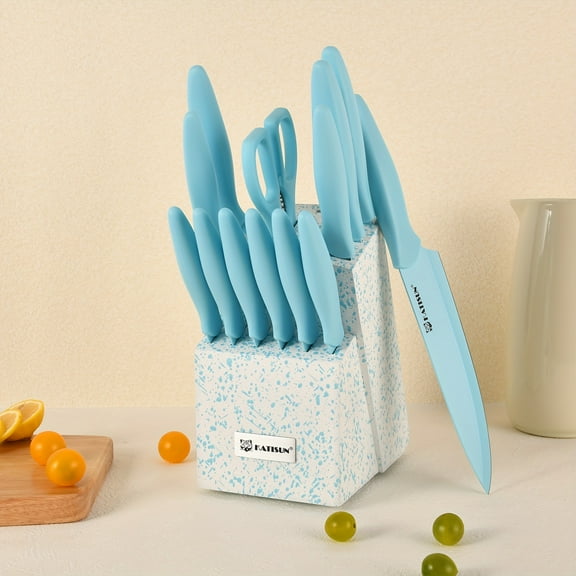 14pcs Fancy Blue Coding Kitchen Knife Set, No Rust, And Super Cutlery Knife Set With Wooden Stand And Kitchen For Family And Restaurant