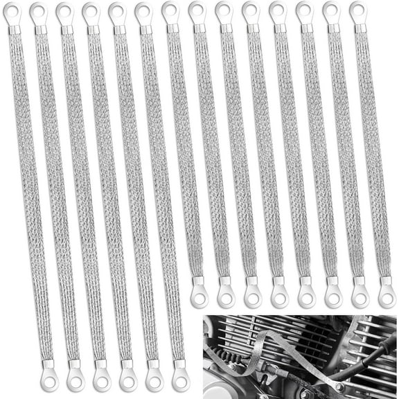 14pcs Ground Straps, 10/12 inch Engine Universal Automotive Ground Strap Kit Braided Copper Ground Straps Automotive Ground Strap Wire Ground Strap Connectors for Most Cars (Silver)