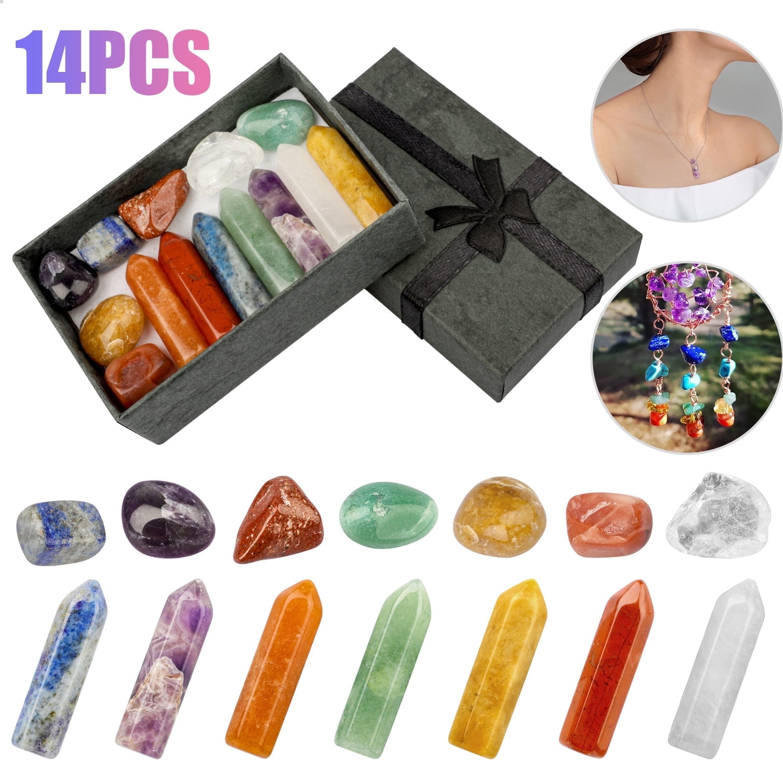 14pcs Healing Stones Set, Chakra Crystal Kit Natural Therapy Stone w ...