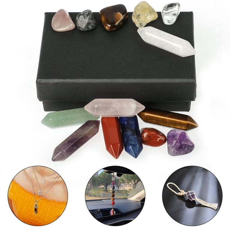 Tcwhniev Healing Crystals Set with Gift Box Pendant and Bracelet Crystals and Gemstones Healing Set for Beginners Natural Chakra Stones Set, Adult