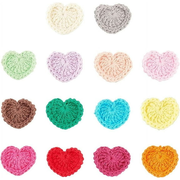 14pcs Heart Shaped Crochet Applique Patches - 1.2x1.3 inch Handmade Yarn Knitted Sew On Heart Crochet Patches for Clothing Repair & DIY Crafts Decoration Mixed Color