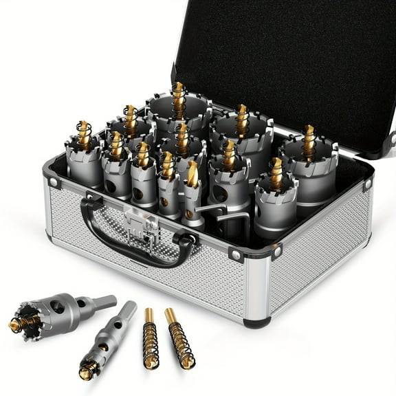 14pcs High-End Alloy Hole Saw Set, Impact Socket/Driver/Wrench Kit – Carbide Drill Bits for Metal/Wood/Rock (Water-Ready Rock Cutter, Multi-Purpose Carpenter Tools)