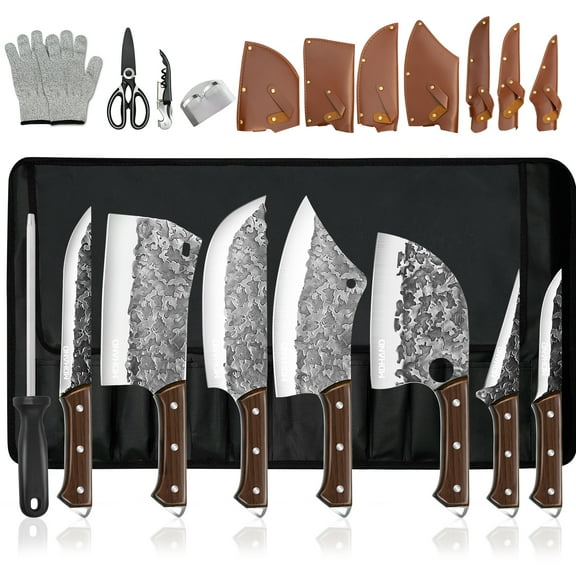 14pcs Kitchen Knives Set -Kepeak Butcher Knife,Chef Knife, Boning Knife, Meat Cleaver - BBQ, Outdoor, Camping(Cloud)