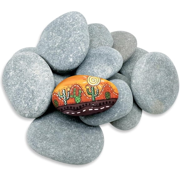 14pcs Large Pebbles for Painting, 2-3 inch Painting Rocks and Stones Rock Painting Kit Grey Smooth Pebbles for Arts Crafts Garden Decoration