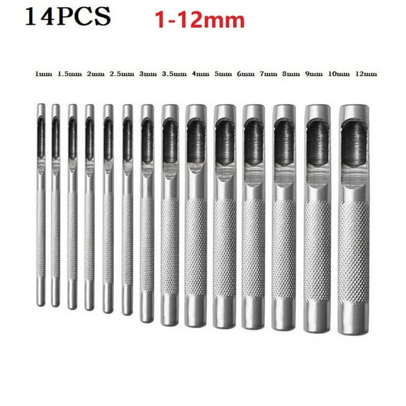 14pcs Leather Hole Puncher Round Steel Leather Craft Hollow Hole Punching Tool 1-12mm For Watch Hollow DIY Hand Tools