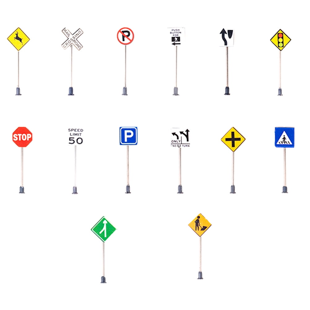 14pcs Miniature Street Road Signs Traffic Signs Models Road Signs for Sand Table