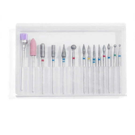 14pcs Nail Drill Bit Set Diamond Manicure Cutter Grinding Bits Accesories for Gel Nail Polish Nails Art Tool