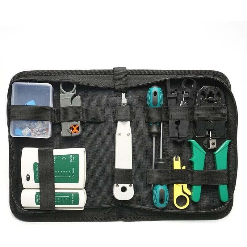 14pcs Portable Ethernet Network Hardware Bag Tool Network LAN Cable Crimping Pliers Tools Kit Network Repair Tool Set Dual-use Network Cables Tester