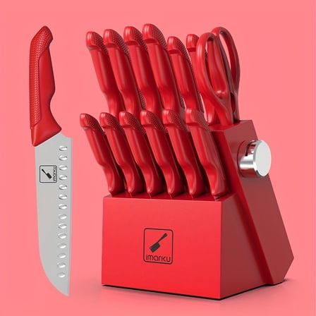 14pcs Premium Stainless Steel Kitchen Knife Set - Chef/Bread Knives, Scissors & Sharpener, Rust-Proof