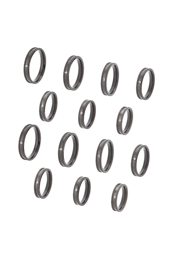14pcs Rhinestone Blank Ring 7 Sizes Black Textured Grooved Ring Stainless Steel Round Empty Ring for Inlay Ring Jewelry Band Making and Gift diy