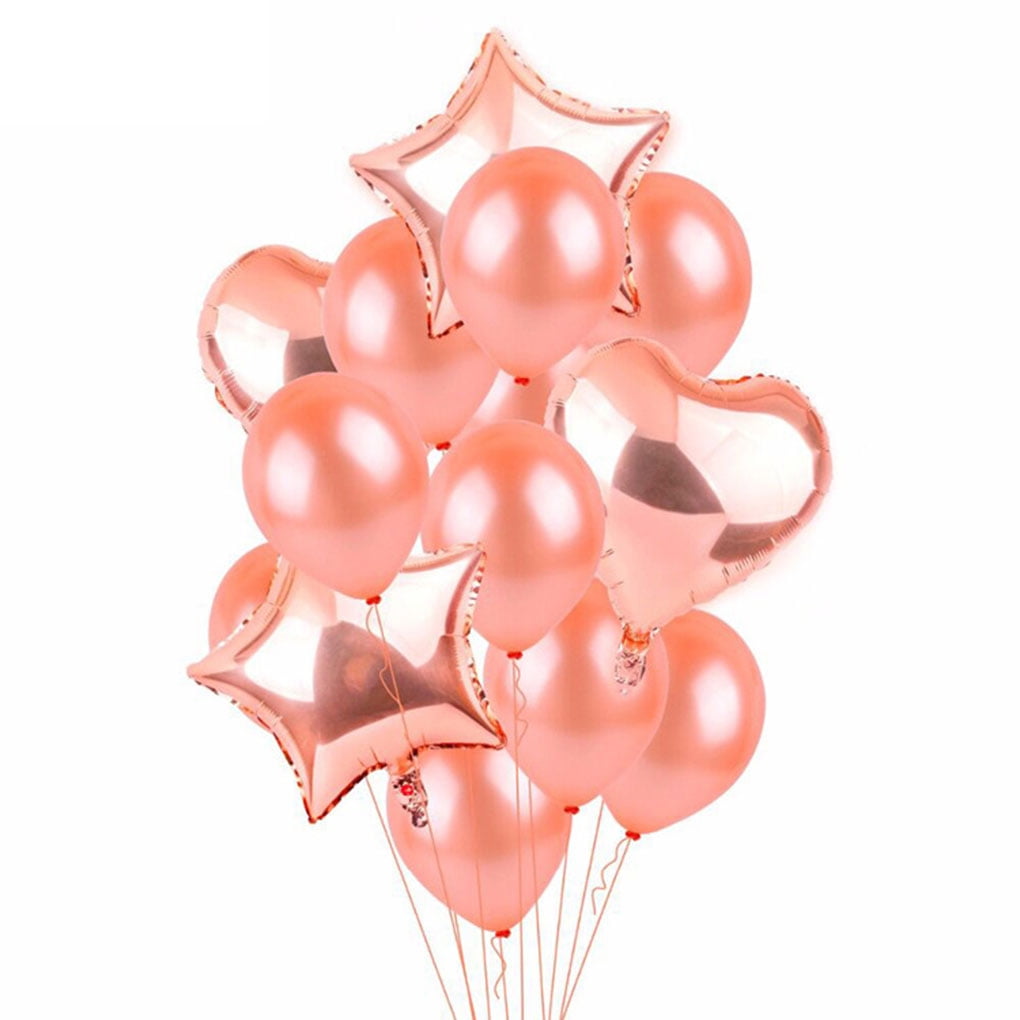 14pcs Rose Gold Star Heart Foil DIYOOs Air Wedding Decoration Helium Latex DIYOO Happy Birthday Party Kids Baby Shower