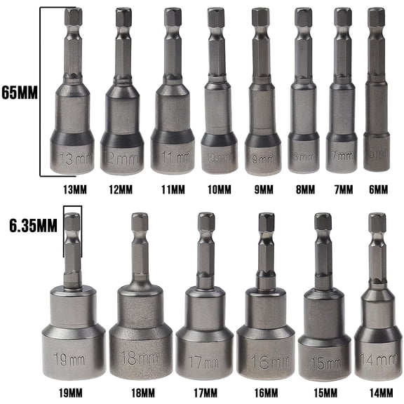 14pcs Screw Metric Drill Bits Magnetic Steel Socket Bits 1/4 Inch Hex Shank 6-19mm for Pneumatic Screwdriver Electric Drill, -Yeuri