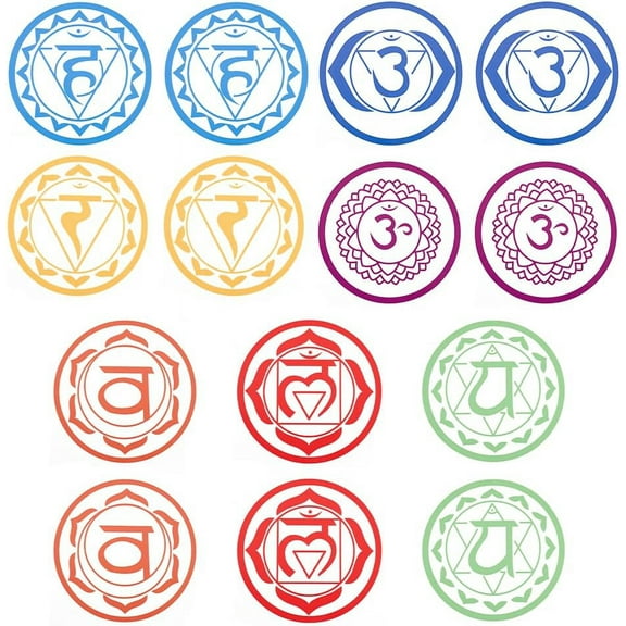 14pcs Seven Wall Stickers 6.7inch Diameter Circle Waterproof Self-Adhesive Meditation Wall Decals DIY Health Symbol Art Mantra Wall Stickers for Home Studio Decor 2sets