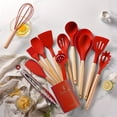 thumbnail image 1 of 14pcs Silicone Utensil Set, White Kitchen Utensil Set, Safety Cooking Utensils With Storage Bucket, Non-Stick Cooking Utensils With Wooden Handle, Cookware, Kitchen Utensils, Apartment Essentials, 1 of 10
