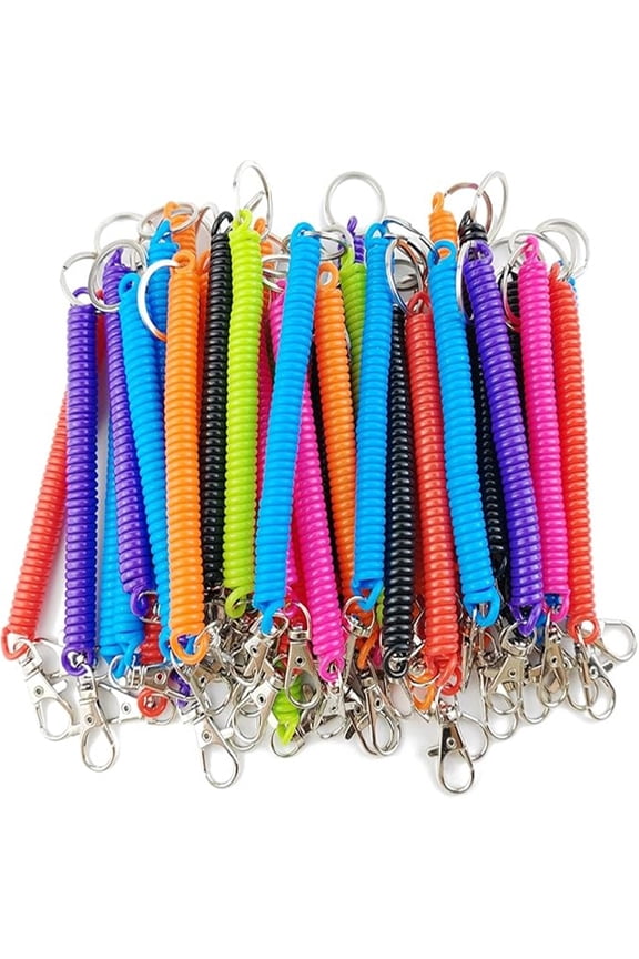 14pcs Spiral Retractable Spring Coil Keychain Theftproof Anti-lost Stretch Cord Safety Key Ring with Metal Lobster Clasp for Keys Wallet Cellphone and Other Important Item, 7 Colors