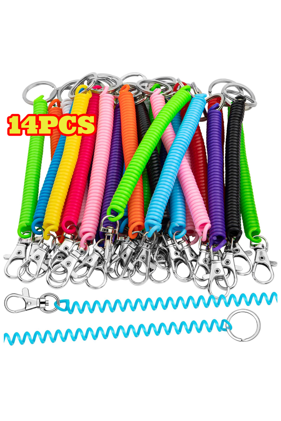 14pcs Spiral Retractable Spring Coil with Metal Lobster Clasp, Retractable Spring Coil Keychain for Keys Wallet Cellphone