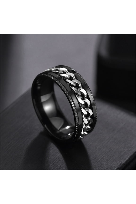 14pcs Stainless Steel Chains Rotating Finger Ring Fidget Spinner Ring for Calming Worry Meditation Stainless Steel Color US Size 10(19.8mm)