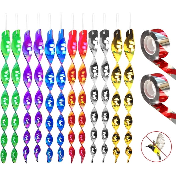 14pcs Woodpecker Deterrent for House, Bird Repellent Devices Outdoor, 12pcs Reflective Scare Rods & 2pcs Bird Scare Tapes Deterrents for Outside, Keeps Birds Pigeon Away