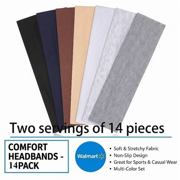 14pcs headbands for Women, Stretchy Non Slip Soft Cotton Cloth Hair Bands for Sports, Workout, Yoga and Running