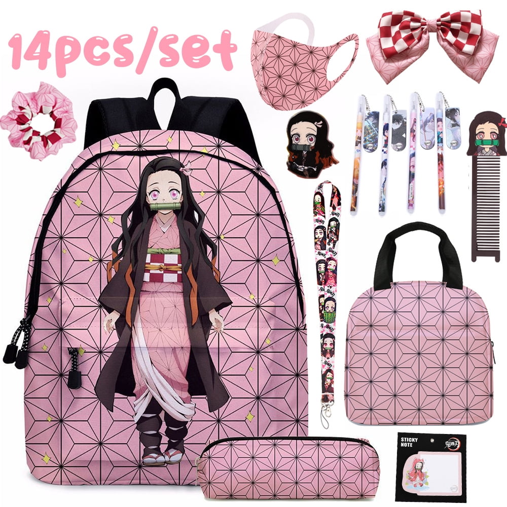 14pcs set Demon Slayer Nezuko Kawaii Backpack Lunch Bag