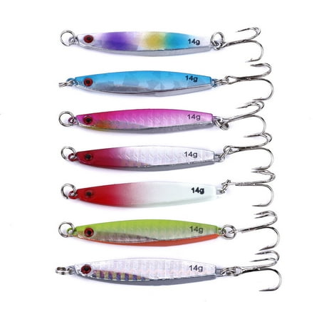 14pcs/set Lead Metal Jig Lure 14g-40g Spoon Bait Saltwater Fishing Feather Hook