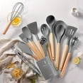thumbnail image 1 of 14pcs/set, Silicone Utensil Set, White Kitchen Utensil Set, Safety Cooking Utensils With Storage Bucket, Non-Stick Cooking Utensils With Wooden Handle, Cookware, Kitchen Utensils, Apartment Essentials, 1 of 10