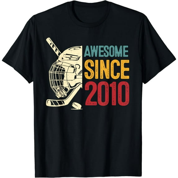 14th Birthday Awesome Since 2010 Ice Hockey Retro Vintage T-Shirt