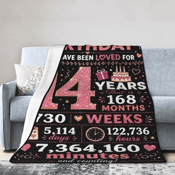 14th Birthday Blanket Gift Throw Blanket Pink Glitter Gift for Teens Birthday Party Decor 50x40