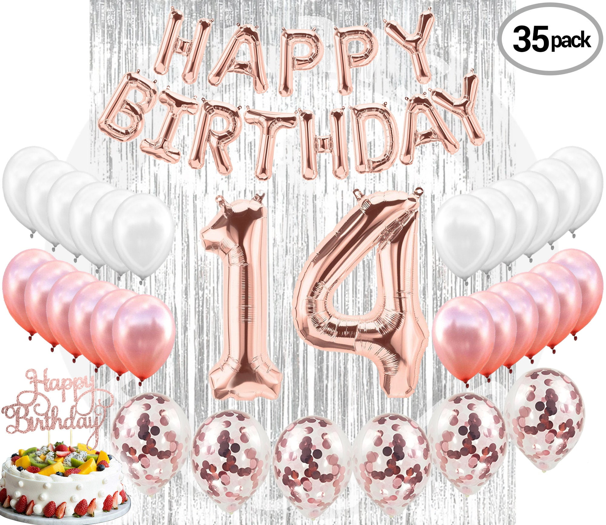 14th Birthday Decorations Party Supplies and Rose Gold Party Decorations Banner Props Photos Fourteen Birthday Party Supplies Princess White