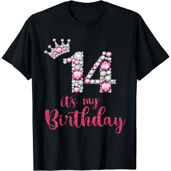 14th Birthday Pink Gemstone Crown Women Casual Short Sleeve Tee