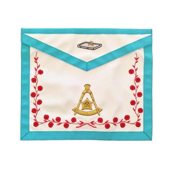 14th Degree Scottish Rite Apron - White & Sky Blue Borders with Hand-Embroidered Silk Emblems