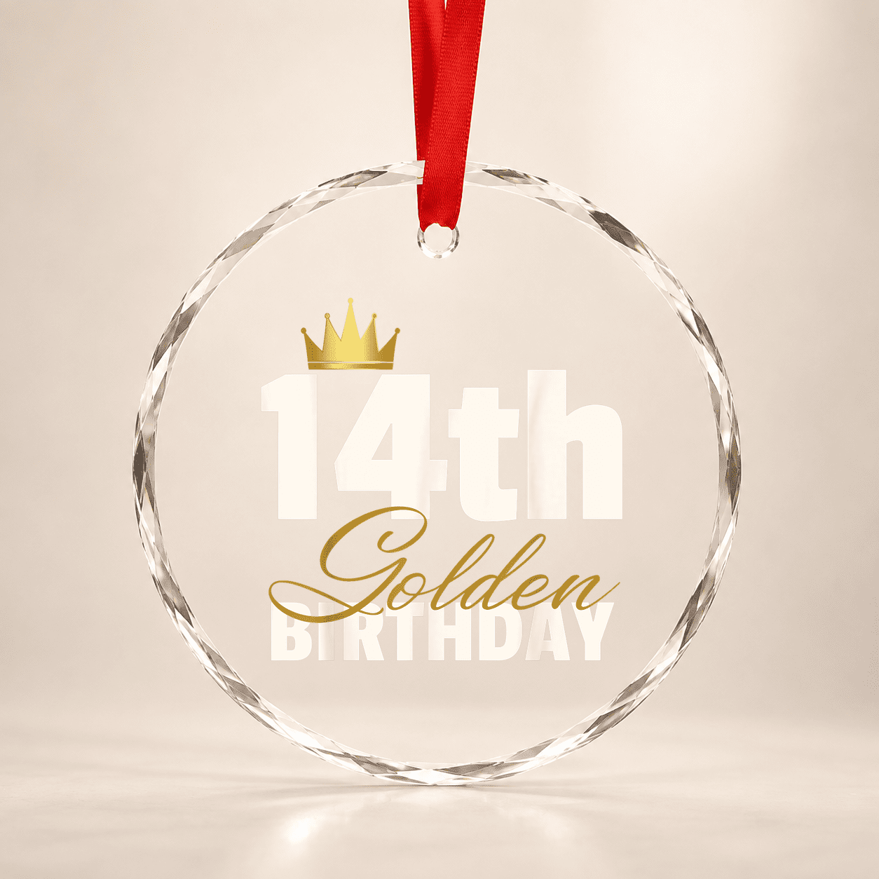 14th Golden Birthday Year Age Crown Glass Ornament, Vintage Birthday ...