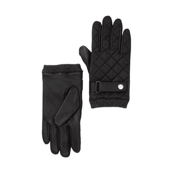 14th and Union Leather and quilted nylon Puffer Moto Gloves Black Size M