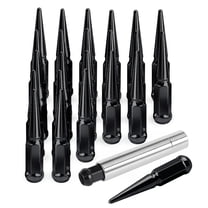 14x1.5 Spike Wheel Lug Nuts, 24pcs M14x1.5 Closed End Spike Lug Nut for Silverado 1500, Sierra 1500, F150, Black Conical Bulge Seat with 1 Socket Key