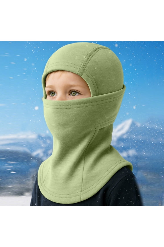 14x10.6" Balaclava Fleece Cover Winter Warmer Ski Hood Thermal Cold Weather Gear Windproof Head/Wrap for Boys Girls Outdoor Snow Cycling, Green