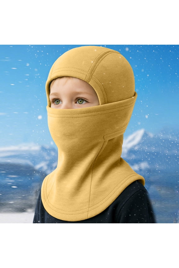 14x10.6" Balaclava Fleece Cover Winter Warmer Ski Hood Thermal Cold Weather Gear Windproof Head/Wrap for Boys Girls Outdoor Snow Cycling,Yellow