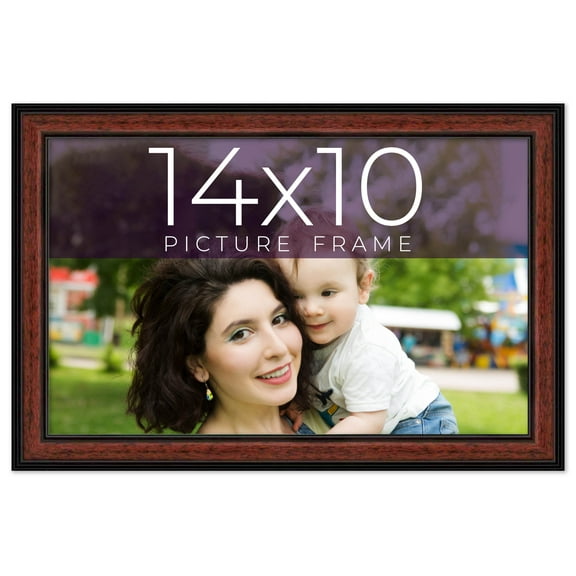 14x10 Frame Executive Brown Round Mahogany Finish Solid Wood Picture Frame | 1.25 Inch Moulding